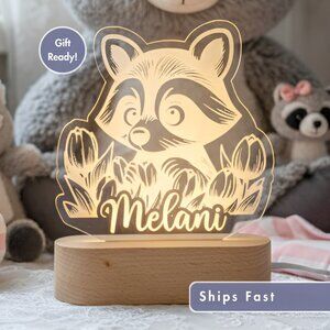 Personalized Raccoon Night Light – Custom LED Raccoon Room Decor